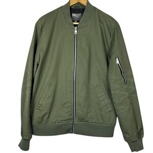 ASOS Mens Khaki Green Full Zip Bomber Jacket Cotton Blend Army‎